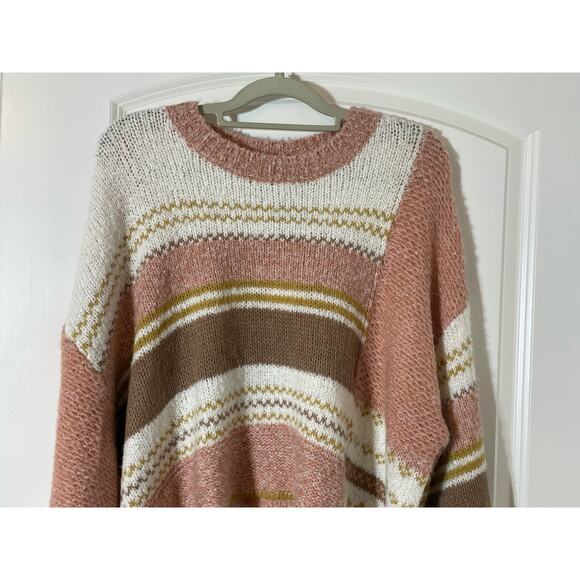 Sincerely Jules Sweater Medium Wool Blend Pink Striped Cottage Core Boho NWT - Picture 2 of 5